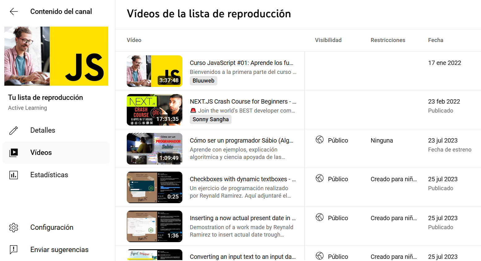 youtube reproductor of my active learning and teaches